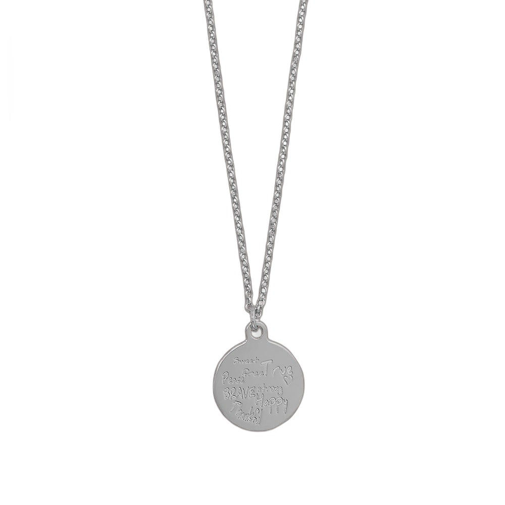 16" + 2" Rhodium Plated Positive Vibes Disk Necklace