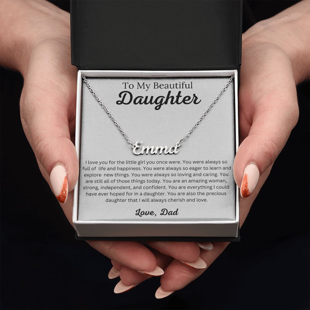 Beautiful Daughter - Cherish and Love - Name Necklace