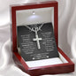 To My Son | Do Your Best | Cuban Chain Artisan Cross Necklace (Wht)