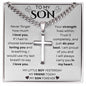 To My Son | Do Your Best | Cuban Chain Artisan Cross Necklace (Blk)