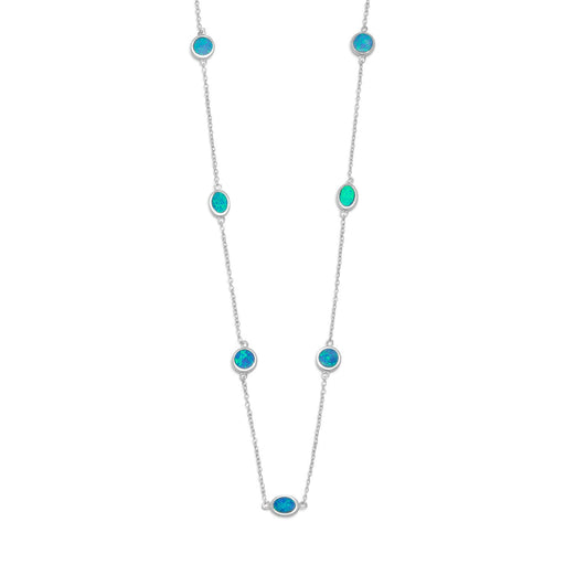 16" + 2" Rhodium Plated Synthetic Blue Opal Necklace