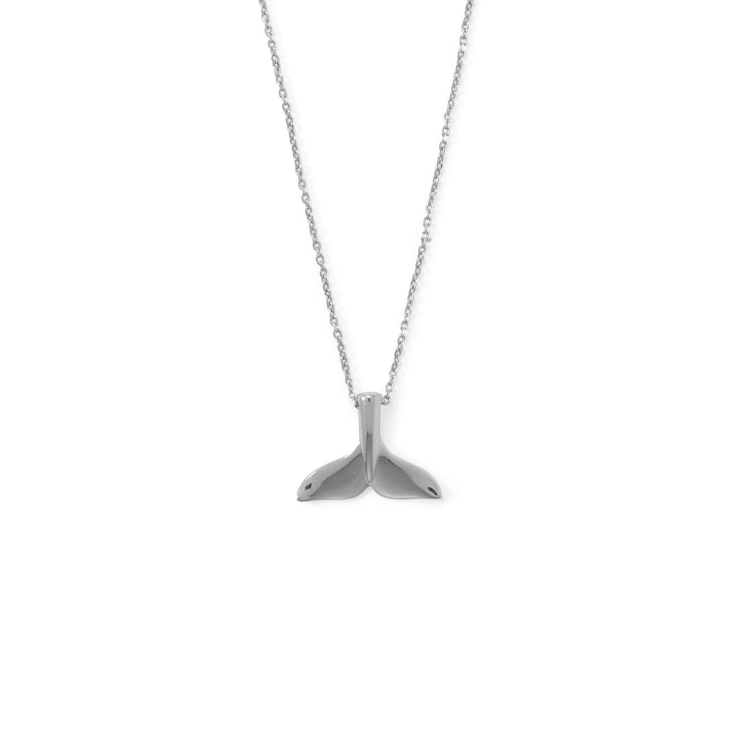 16" Rhodium Plated Whale Tail Necklace