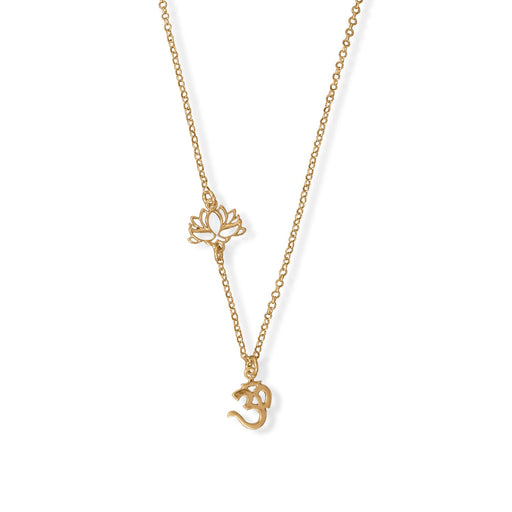 16" + 2" 14 Karat Gold Plated Lotus and Om Necklace