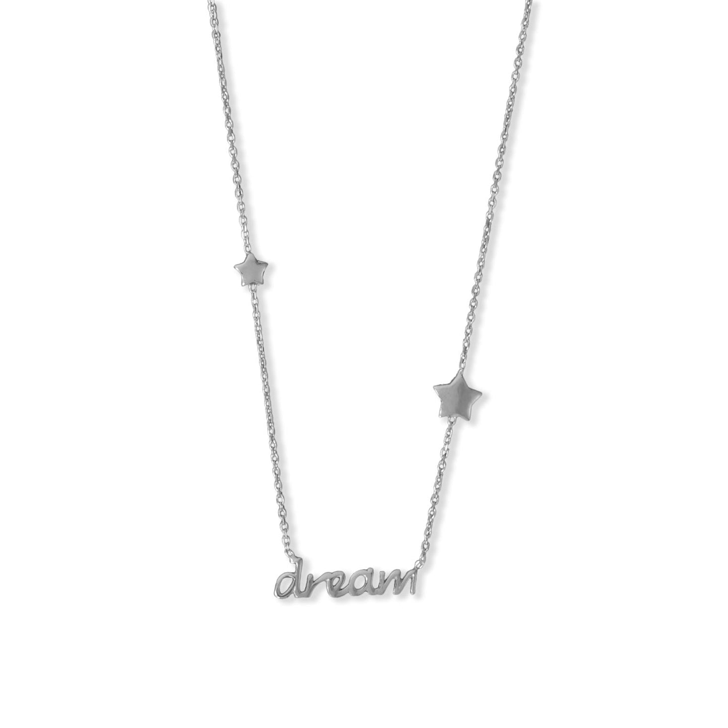 16" + 2" Rhodium Plated "Dream" and Stars Necklace