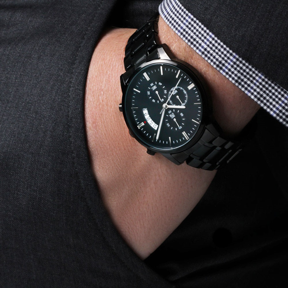 Black Chronograph Watch with Customizable buy Engraving Perfect Gift Jewelry for Him