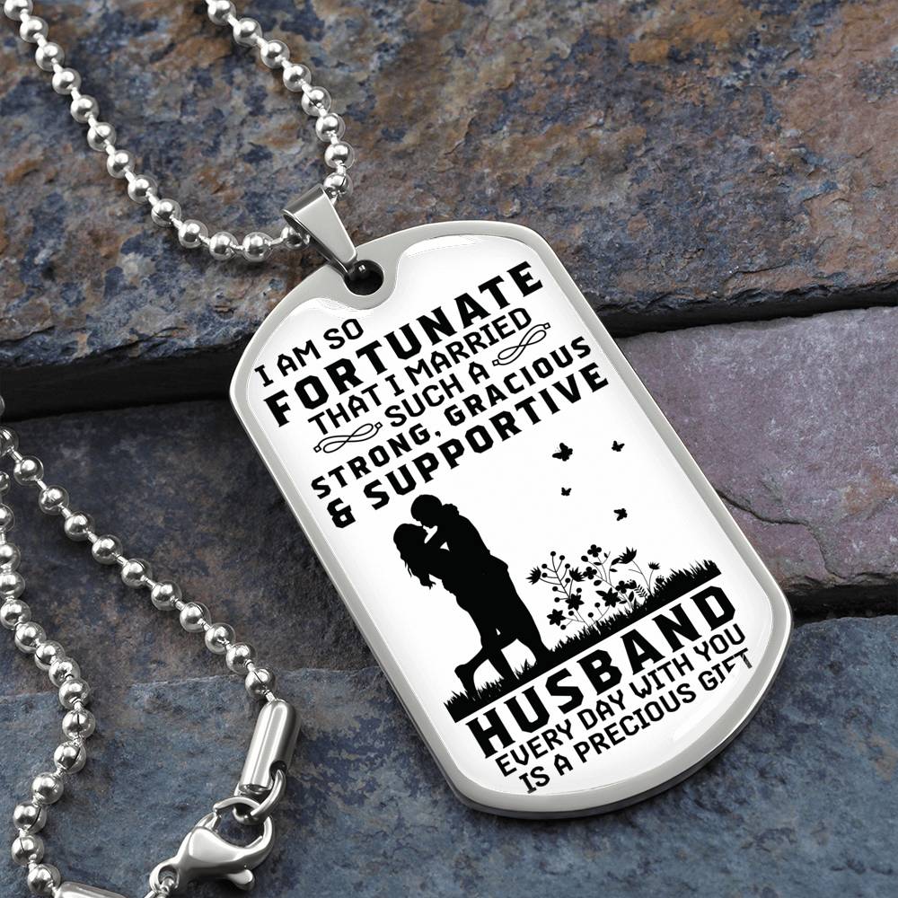 Engraved Dog Tag Necklaces come with a heart-felt message on the front. You can add your loved one's name, your wedding date, an anniversary, or anything else you want to remember and keep you close to his heart!