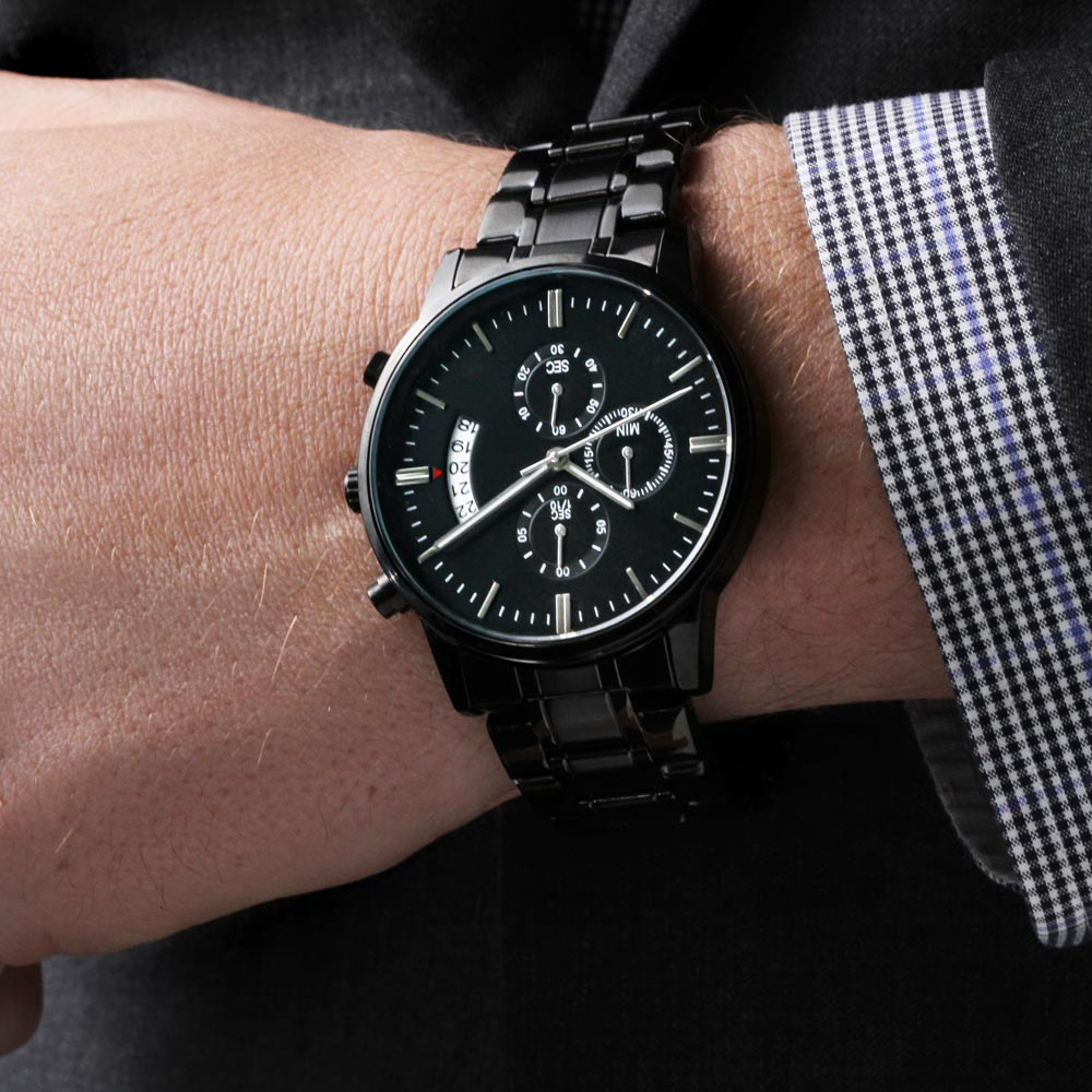 Give Dad this personalized chronograph watch and watch his heart  swell with joy. Great for Father's Day, Birthdays, anniversaries or just because.