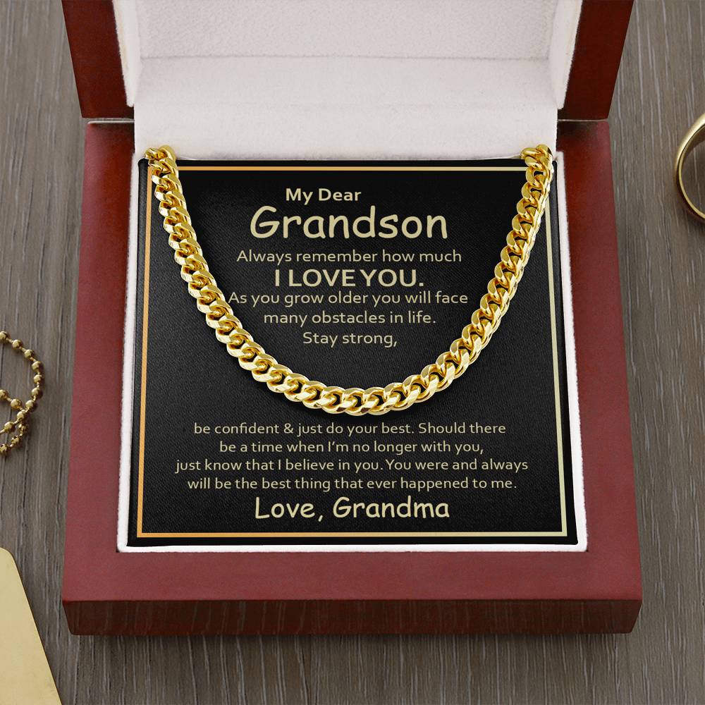 Give your grandson this Cuban Link Chain Necklace, a timeless piece that will show off his strength and style! Makes the perfect gift for any occasion and is a staple accessory for all wardrobes.