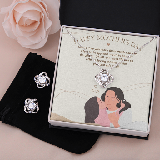 The Love Knot Necklace & Earring set represents an unbreakable bond between two souls. This symbol of never ending love is a forever favorite and trending everywhere. Makes a perfect gift for anyone and what a great way to say Happy Mothers Day Grandma, Mom, or Sister!