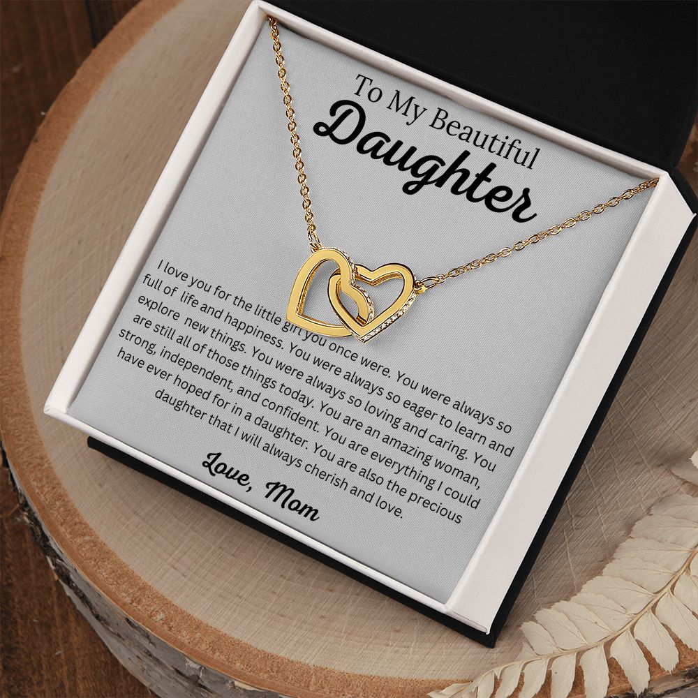 Beautiful Daughter - Amazing Woman - Interlocking Hearts Necklace
