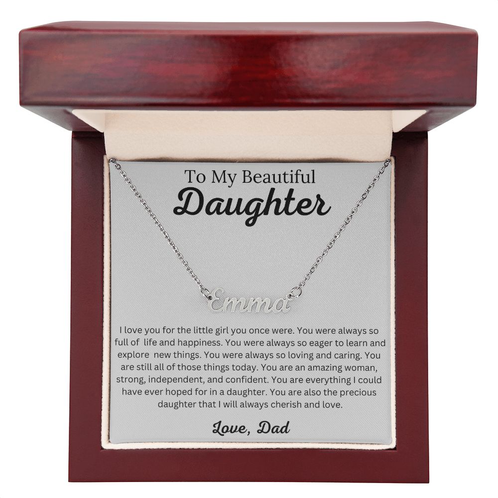 Beautiful Daughter - Cherish and Love - Name Necklace