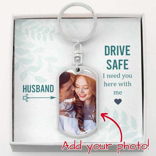 Your Husband will cherish this Customized Dog Tag Photo Keychain. Makes a great gift idea and comes with a heart-felt message engraved on the front.  you can engrave onto the back of the pendant your husband's name, your wedding date, an anniversary, or anything else you want to remember. 