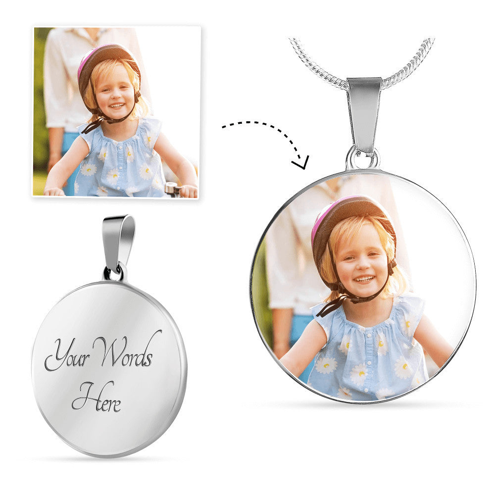 Add any photo to this Circle Pendant Necklace and make it a  truly unique and memorable piece of jewelry!